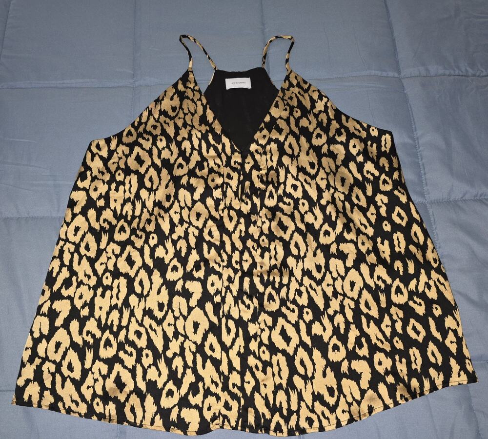 Adrienne Womens Leopard Print V-neck Tank Top Tan Black 2XL